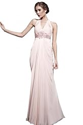 V-neck Cocktail Beaded Belted Halter Organza/Satin Evening Dress/Homecoming Dress/Pageant Dress/Prom Dress/Party Dress/Wedding Dress 