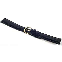 Black Leather Watch Band Croco Gold Buckle 18mm New