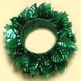 Plastic Christmas Green Tinsel Leaf Napkin Rings Set / 6