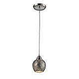 Elk Lighting 10208-1SLV Fission 1 Light Contemporary Mini Pendant Lighting Fixture, Satin Nickel, Silver Glass, B12230