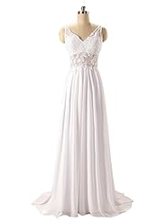 Sexy V-neck Applique Open-Back Lace Chiffon Wedding Dress 