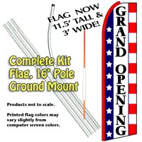 Grand Opening (Stars & Stripes) Feather Banner Flag Kit (Flag, Pole, & Ground Mt)