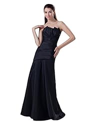 A-line Strapless Satin Gathered Lace Ruched Floor Length Dropped   Waistline Prom Dress 