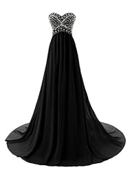 Sweetheart Chiffon Flowy Lace Beaded Floor Length Evening Dress/Bridesmaid Dress/Prom Dress  with a Brush/Sweep Train 