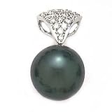 14k White Gold, Diamond & Tahitian Black Pearl Pendant (0.25ctw)