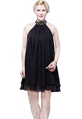 Chiffon/Satin Halter Sleeveless Knee Length Short Bridesmaid Dress/Prom Dress/Wedding Party Dress 