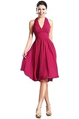 V-neck Strapless Chiffon/Satin Halter Cocktail Backless Evening Dress/Homecoming Dress/Bridesmaid Dress/Prom Dress/Wedding Party Dress 