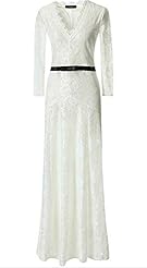Sexy Long Sleeves Floor Length Flowy Mesh Sheer Open-Back Lace Embroidered Floral Print Maxi Dress 