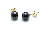 AugustinaJewelry AAA Quality Round 5.5-6mm Akoya SaltWater cultured Black Pearl Earrings with 14K Yellow Gold Mount