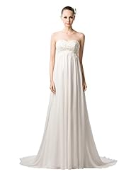 Maternity Plus Size Chiffon Sweetheart Applique Beaded Empire   Waistline Wedding Dress  with a Court Train 