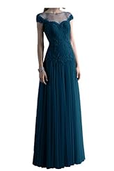 Applique Illusion Sheer Lace Tulle Mother-of-the-Bride Dress 