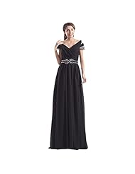 V-neck Chiffon Cap Sleeves Evening Dress/Wedding Party Dress  With a Sash 