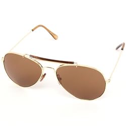 Classic Straight Aviator Sunglasses Gold Metal Frame with Brown Lens