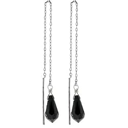 Black Jet Austrian Crystal Tear Drop Threader Earrings
