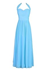 A-line Sweetheart Halter Sleeveless Backless  Floor Length Chiffon Evening Dress/Bridesmaid Dress/Prom Dress/Party Dress  With Ruffles