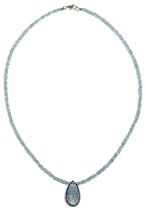 14k Yellow Gold Apatite Roundel Necklace w/ Pear Shaped Moss Aquamarine Pendant, 16"