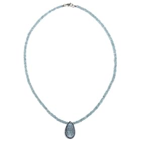 14k Yellow Gold Apatite Roundel Necklace with Pear Shaped Moss Aquamarine... by