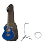Oscar Schmidt by Washburn OG10CE Full Size Cutaway Acoustic Electric Guitar Combo with AB Gig Bag, Stand, and Strings - Transparent Blue