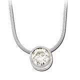14K White Gold Created Moissanite Solitaire Pendant Slide With Snake Chain