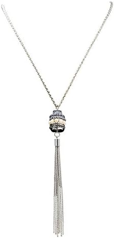 Women Fashion jewelry Personalized crystal Chain Tassel fringed winter sweater Long necklace Silver