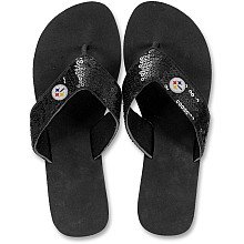For Bare Feet Pittsburgh Steelers Women's Sequin Flip Flops Extra Small