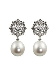 14kt White gold cultured pearl & diamond (10 dia-.09ctw) earrings. (Matching necklace 964060)