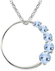 0.45 Cts AA Round Aquamarine Journey Circle Pendant in 14K White Gold