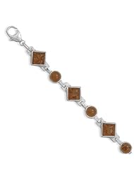 Sterling Silver Round/Square Amber Bracelet - 7 Inch
