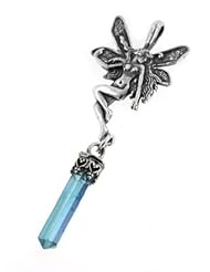 Long Sterling Silver Fairy Pendant with Genuine Aqua Aura Point Dangle
