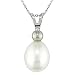 14K White Gold 8-8.5mm White Cultured Freshwater Pearl Drop Pendant with Chain