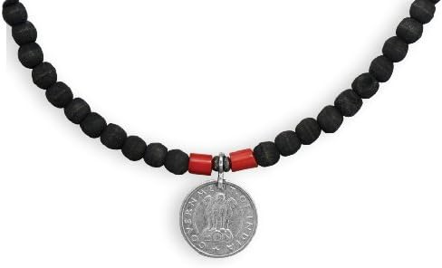 20 Inch Olive Wood And Coral Men'S Fashion Necklace
