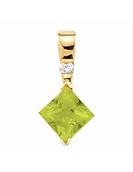 18K Yellow Gold Princess Cut Peridot and Diamond Pendant -- LIFETIME WARRANTY