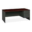 Right Pedestal Desk, 72"x36"x29-1/2", Mahogany/Charcoal