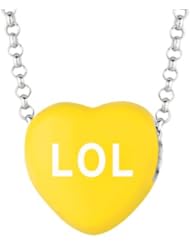 Sterling Silver 12mm Yellow enamel Sweethearts LOL Heart Pendant