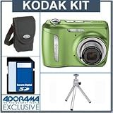 Kodak EasyShare C142 Digital Camera Kit - Green - with 4GB SD Memory Card, Camera Case, Table Top Tripod