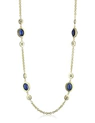 Kenneth Jay Lane Satin Gold, Crystal and Sapphire 4 Stations Necklace
