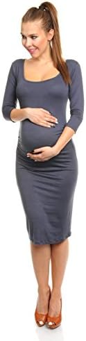 Happy Mama Women's Pregnancy Maternity Stretch Jersey Dress Ruched Waist 939 (US 10/12, Graphite)