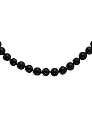 Sterling Silver 18in 8-8.5mm Smooth Beaded Black Agate Pearl Necklace.