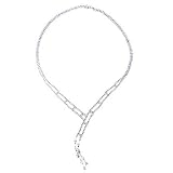 Double Strand C.Z. Diamond Platinum Plated Lariat Necklace