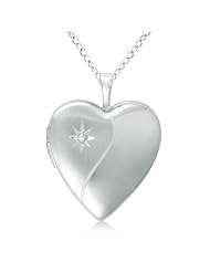 Sterling Silver Split Heart-Shape Diamond Locket Necklace (0.01ct)