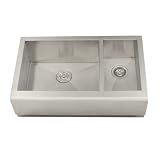 33 Inch Stainless Steel Smooth Flat Front Farmhouse Apron Kitchen Sink Offset Double Bowl