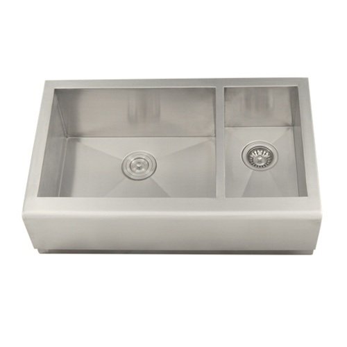33 Inch Stainless Steel Smooth Flat Front Farmhouse Apron Kitchen Sink Offset Double Bowl