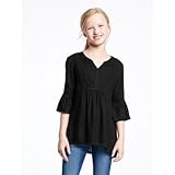 オールドネイビー OLD NAVY/ クロシェットトリムボホチュニック ブラック トップス長袖シャツ S【並行輸入】