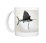 PM-9689 Black a White Illustration Swordfish (sailor fish) from Wood Photo Mugs