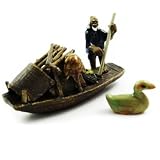 Happy Bonsai Miniature Raft Figurine 2.2 H & Green Duck