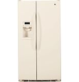 GE GSHF5KGXCC 25.4 cu. ft. Side by Side Refrigerator with 3 Glass Shelves, Clear Gallon Door Storage, 2-Stack Drawer System and External Ice/Water Dispenser: Bisque