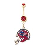 Buffalo Bills 316L Stainless Steel Belly Ring with Cubic Zirconia - Gold Plated - 14G - 5/8 Inch Bar Length - Sold Individually
