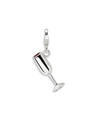 Amore LaVita(tm) Sterling Silver 3-D Enameled Red Wine Glass w/Lobster Clasp Charm for Charm Bracelet