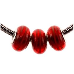 Murano Style "925" Glass Lampwork Bead Fits Pandora Electric Amber with White Stripes (3)