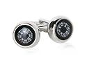 Functional Working Compass Silver Cufflinks with Black Face with Presentation Box